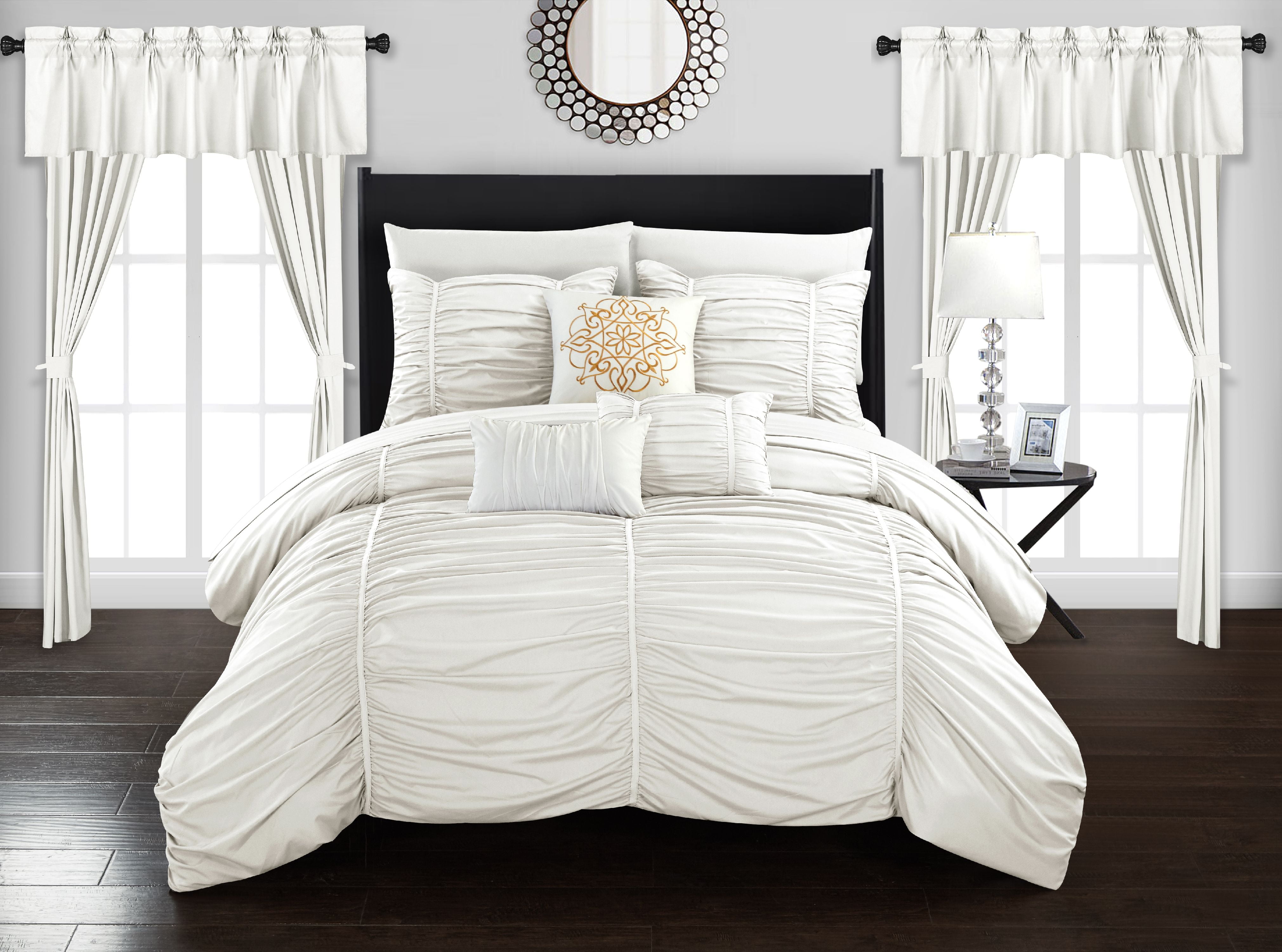 Chic Home Hallstatt 20Piece Ruched Comforter Set, King, White