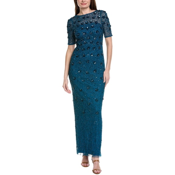 Adrianna Papell womens  Beaded Gown, 4, Blue