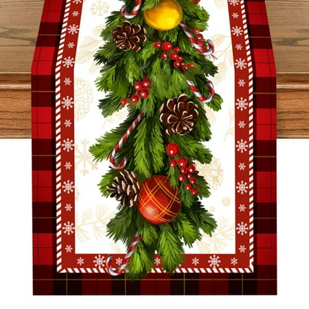 

72 Inches Red and Black Buffalo Check Christmas Table Runner Long Seasonal Winter Christmas Xmas Holiday Farmhouse Style Table Decoration