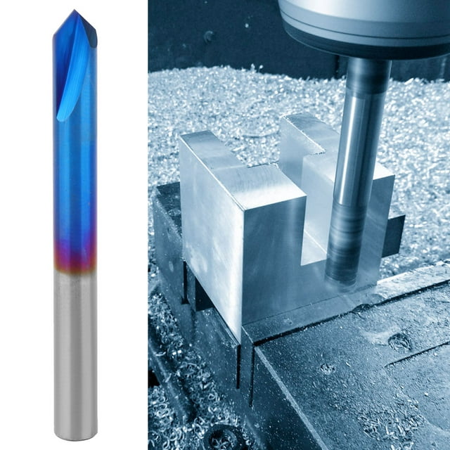 End Mill 90 Degree Chamfer End Mills 2 Flutes Cutter Carbide Chamfering Mill Blue Coating Chamfer End Mill Hand Tool, Chamfer Cutter End Mill