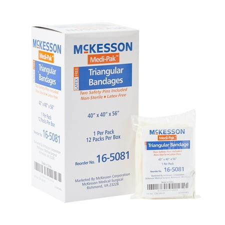 McKesson Triangular Bandage 40 Inches x 40 Inches x 56 Inches, Natural, Muslin, 12 Count