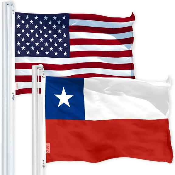G128 Combo Pack: USA American Flag 3x5 Ft 150D Printed Stars & Chile (Chilean) Flag 3x5 Ft 150D Printed
