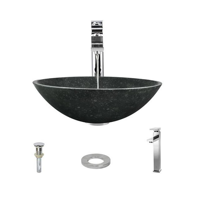 Polaris 854-721-C A Aiguisé l'Évier de Récipient de Granit Noir de Basalte avec le Robinet de Récipient de Chrome de 721-C