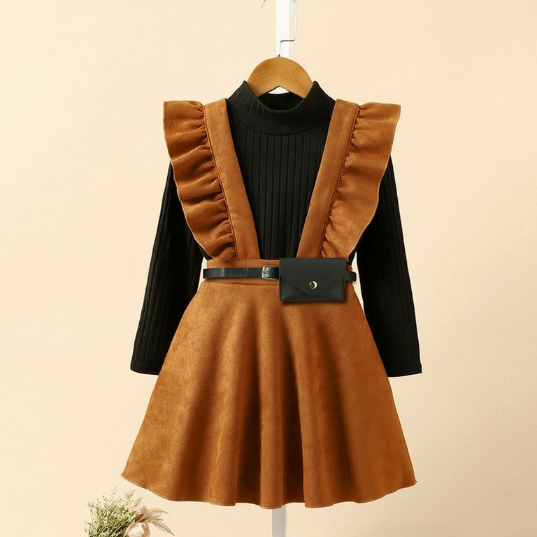 brown ruffled hem turtleneck sweater dress Brown Ruffled Hem Turtleneck Sweater Dress