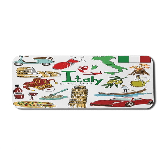 Italy Computer Mouse Pad, Fun Colorful Sketch Artwork Italy Countries Alphabet Landmarks Food Culture, Rectangle Non-Slip Rubber Mousepad Large, 31" x 12" Gaming Size, Multicolor, by Ambesonne