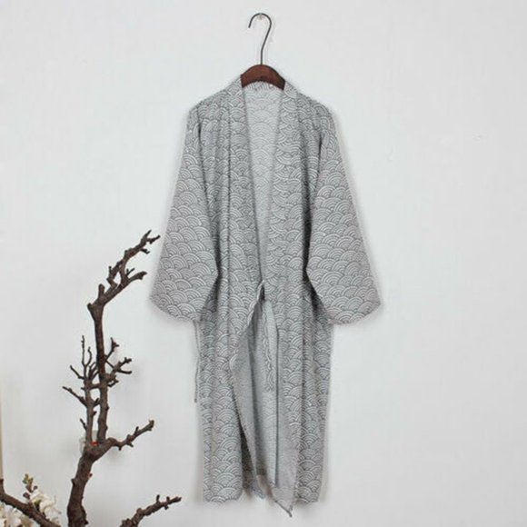 Lefu Men's Japanese Classic Bathrobe Kimono Yukata Traditional Gown Nightwear Robe