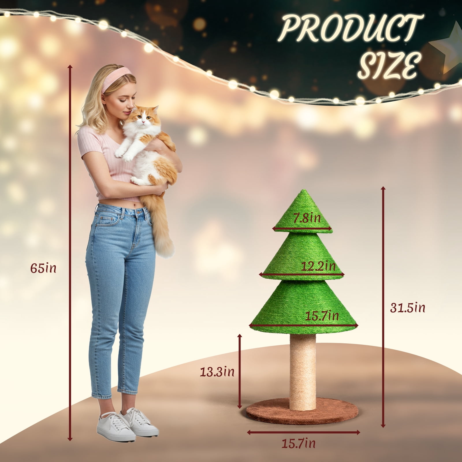 Zimtown Large Christmas Tree Cat Scratching Post, 31.5-Inch Tall Sisal Scratcher for Indoor Cats, with Toy Ball, Green