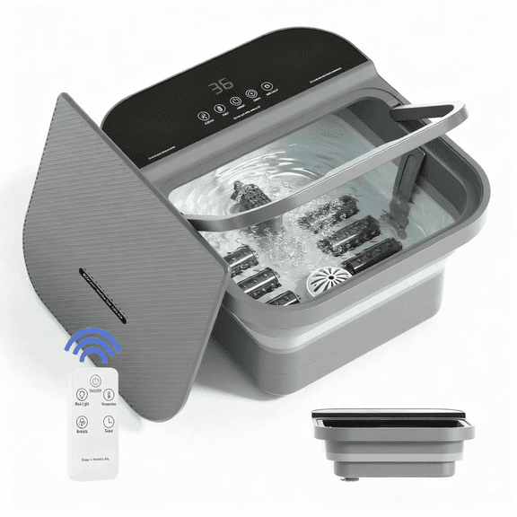 YILIFEIDA Collapsible Foot Spa with Heat and Massage, Foot Bath with Remote Control, Timer, Bubbles and Vibration, Foot Care Soaker Tub for Home Use, Gray