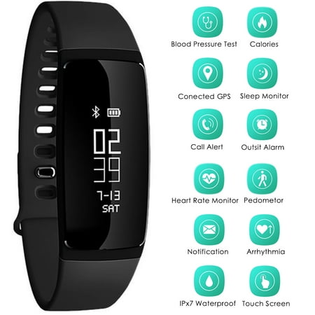 AGPtEK V07 Waterproof Fitness Tracker Smart Wristband Blood Pressure Monitor OLED Display For IOS Android