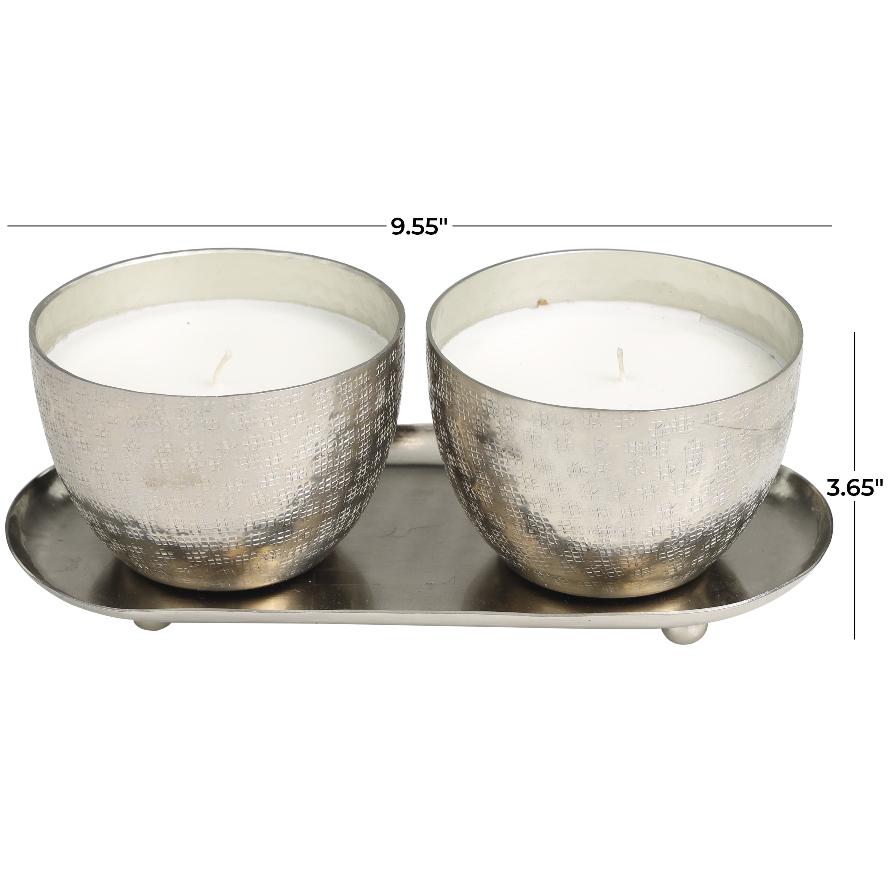 CosmoLiving by Cosmopolitan 2 Holder Silver Metal Campfire Scented Grid Patterned 10 oz 1 Wick Candle with White Wax, (Set of 2)