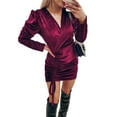 thumbnail image 6 of Douhoow Women Dress Cocktail Party Solid Bodycon Dress Square Neck Long Sleeve Ruched Mini Dress, 6 of 9