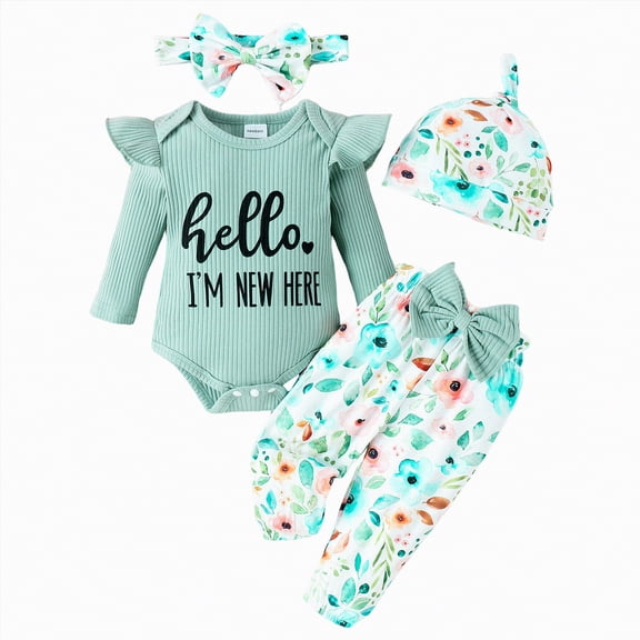 mgoYE Baby Girl Clothes 3 Months Ruffle Romper Toddler Girl Floral Cotton Pant Sets Girls Clothing Outfit(Green,3-6 Months)