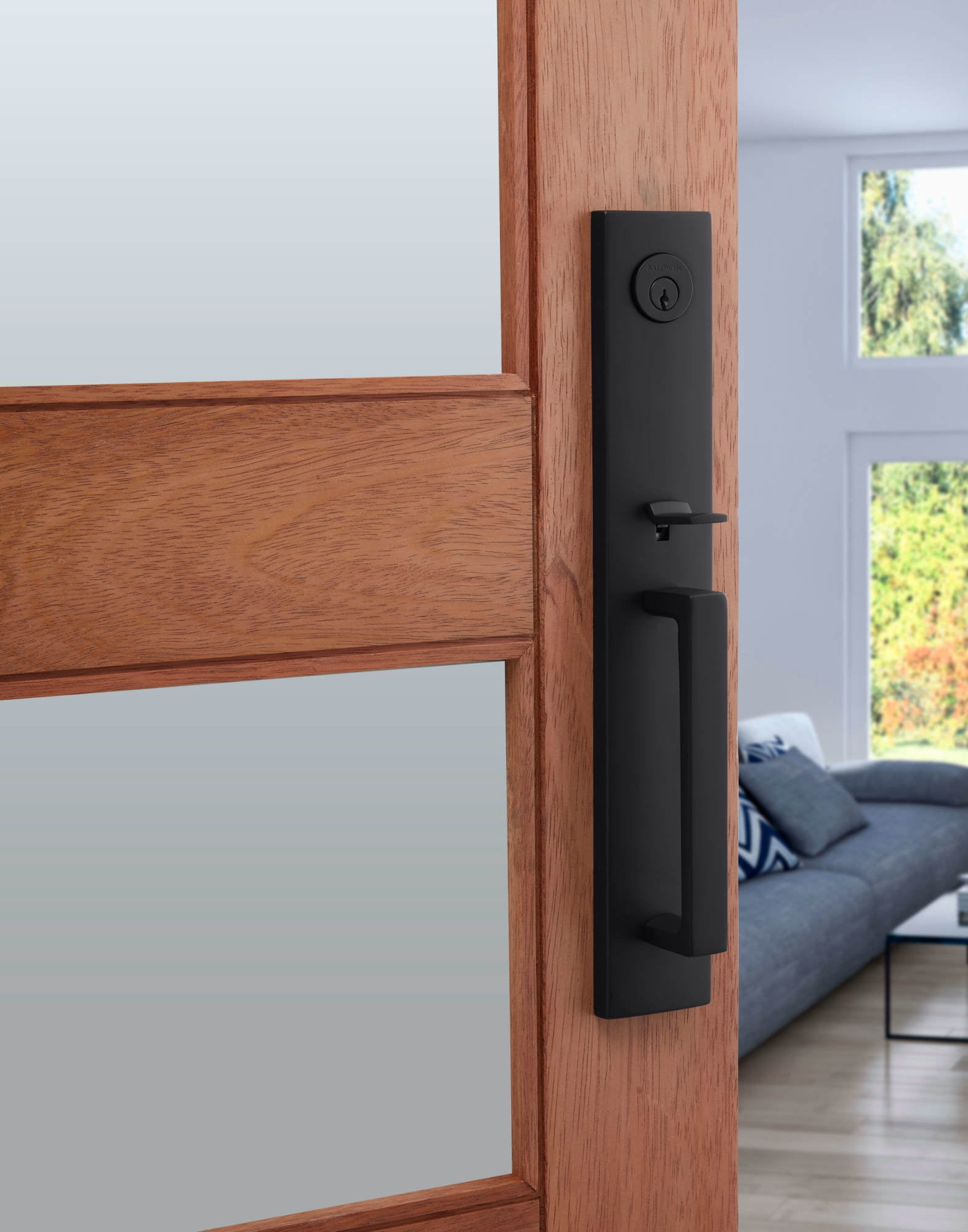 Baldwin Reserve Scsanxconcrr190 Single Cylinder Santa Cruz Handleset Contemporary Knob And Contemporary Round Rose With 6Al Latch And Dual Strike Satin Black Finish