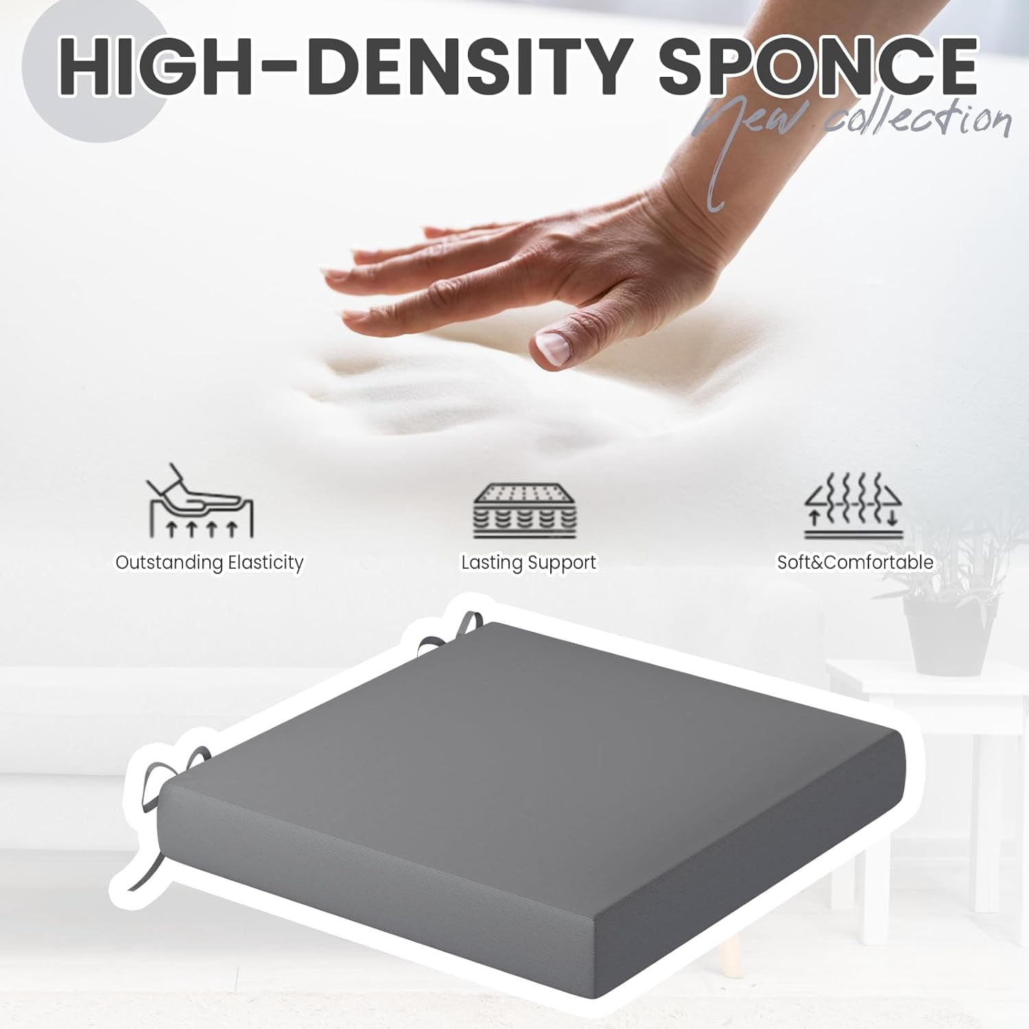 AECOJOY 19"x 19"x 3" Patio Chair Cushions Set of 2, Splashproof & Fade Resistant Outdoor Chair Cushions Square Thick Outdoor Furniture Cushions in Beige