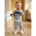thumbnail image 6 of Loicainy Infant Baby Boy Fall Outfit 3 6 12 18 Months Letter Embroidery Striped Waffle Long Sleeve Rompers and Pants 2 Piece Clothes Set, 6 of 9