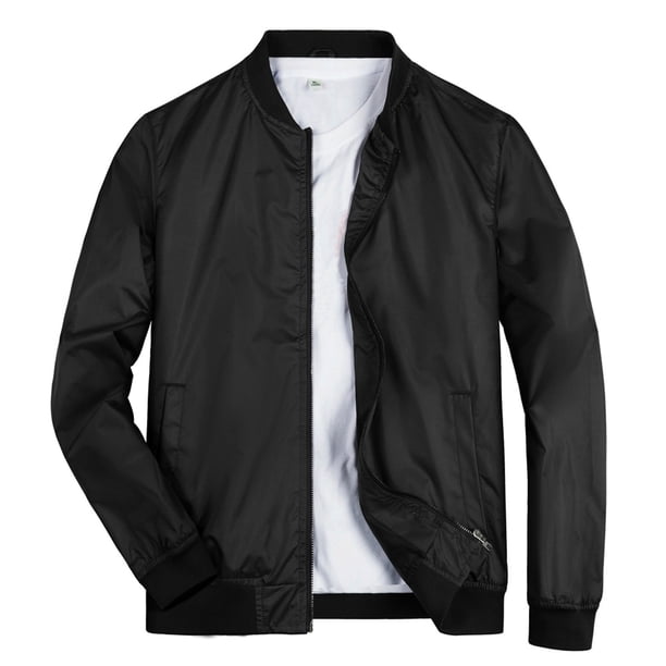 Chaquetas Hanzidakd para hombre, abrigos de invierno y otoño, manga larga, color liso, cuello alto, bolsillo con cremallera completa, ligeras, gabardinas holgadas, cárdigan informal, tops, negro, L
