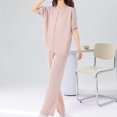 thumbnail image 7 of Two Piece Pajamas for Women Short Sleeve Pajama Set Suit Home Cotton Button Clothing Round Neck Top Pants Pajama Nightgown, 7 of 7