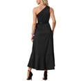 thumbnail image 3 of INSPIRE CHIC Vestido de cóctel de satén sin mangas con un solo hombro, con cinturón y abertura con volantes en negro M, 3 of 6