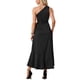thumbnail image 3 of INSPIRE CHIC Vestido de cóctel de satén sin mangas con un solo hombro, con cinturón y abertura con volantes en negro M, 3 of 6
