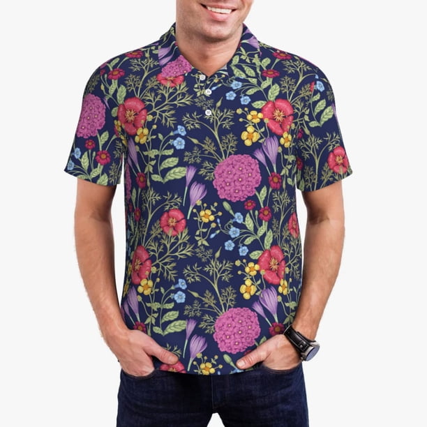 Balery Floral Camisa Polo de Hombre con Estampado, de Manga Corta y Tejido Medio, Camisa Tipo Golf Polo-Medium