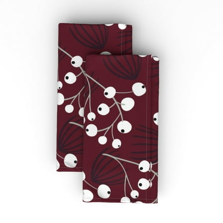 

Linen Cotton Canvas Dinner Napkins (Set of 2) - Christmas Berries Winter Holiday Midcentury Modern Burgundy White Elegant Print Cloth Dinner Napkins by Spoonflower