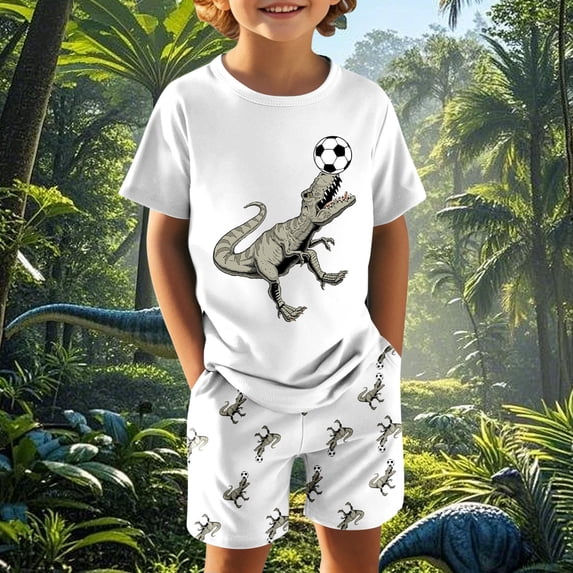 WELOIJEVBE Boys 2 Piece Set Casual Child Boys Spring Summer Short Sleeve T-Shirt and Shorts Size Boys Clothes 6-7 Years