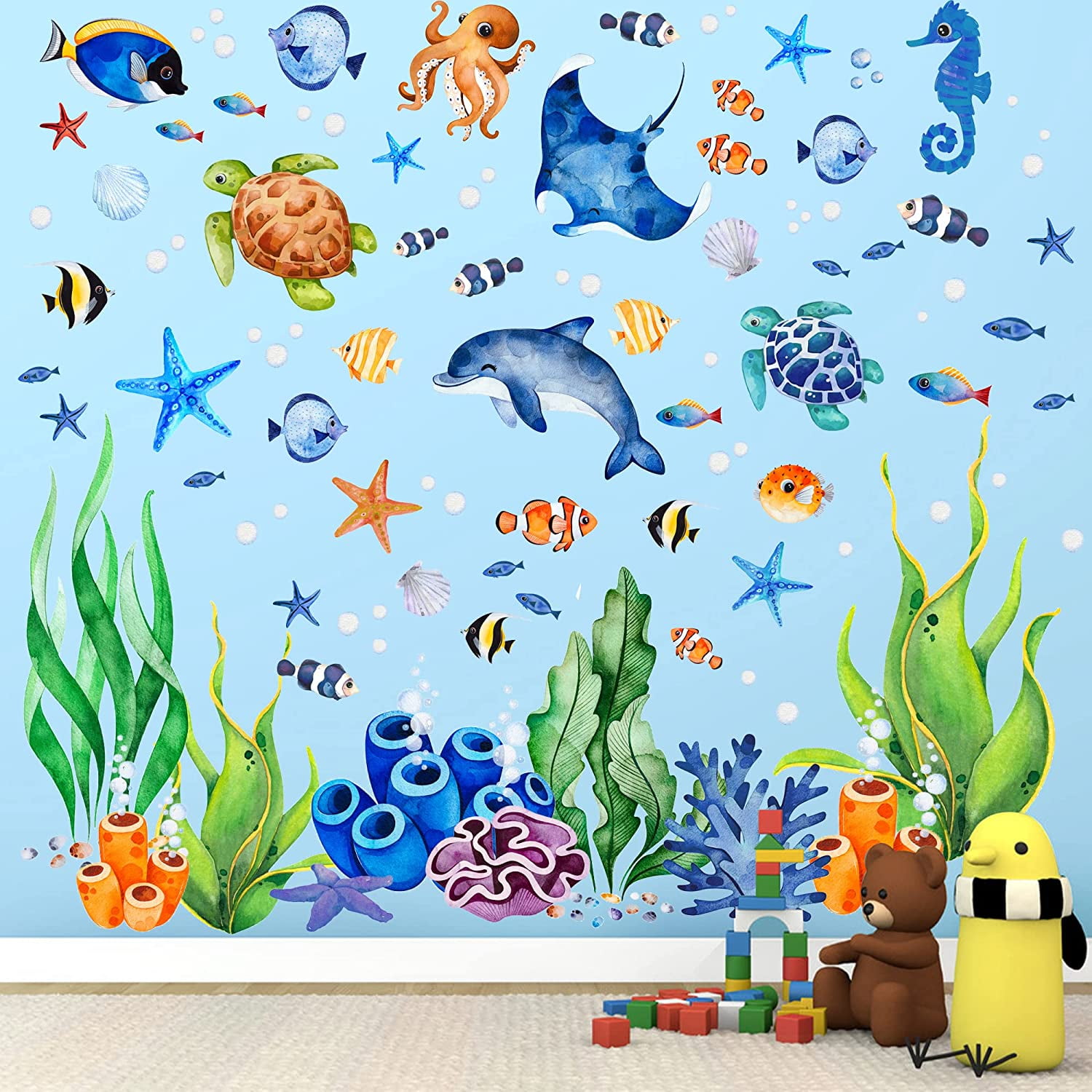 Under sea fishes fridge wrap decal - TenStickers