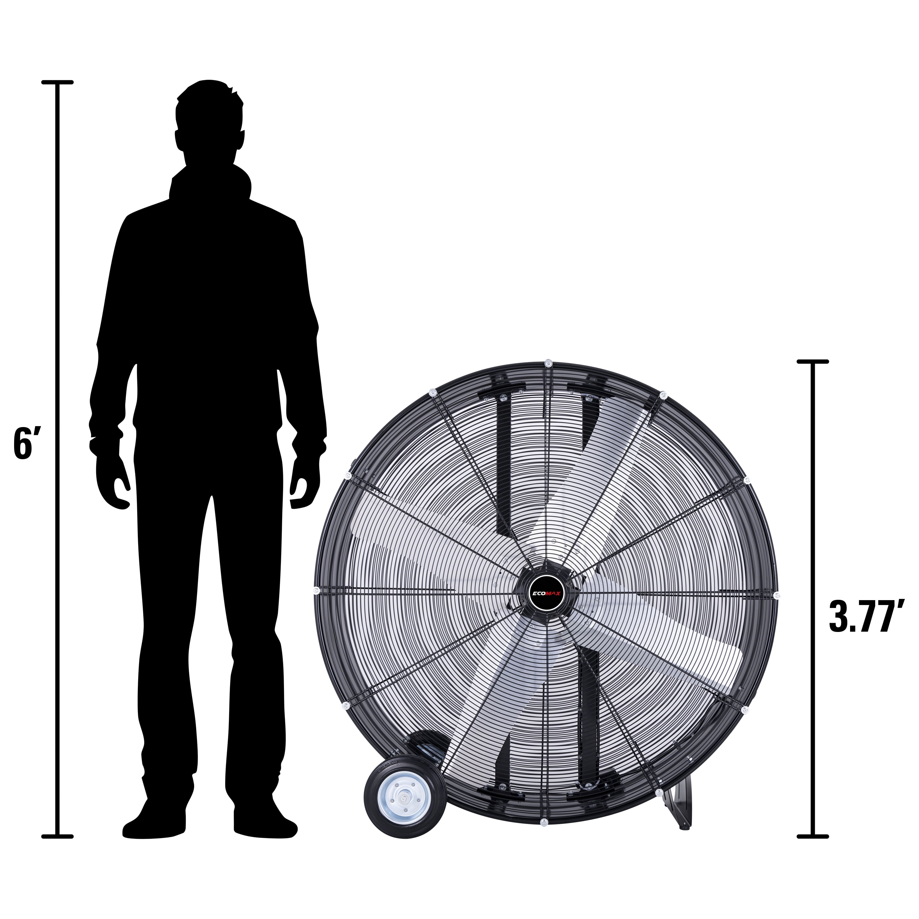 Ecomax EMF104218D 42" High Velocity Industrial Drum Fan – 2-Speed Black Floor Fan with Wheels
