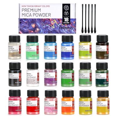 Premium Mica Powder Pearlescent Color Pigment, 18 Colors Art Set for Epoxy Resin, 0.35oz/10g