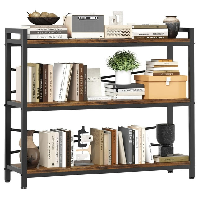 Estantería Homeiju, 3 estantes, 100 cm de ancho, madera rústica, marrón