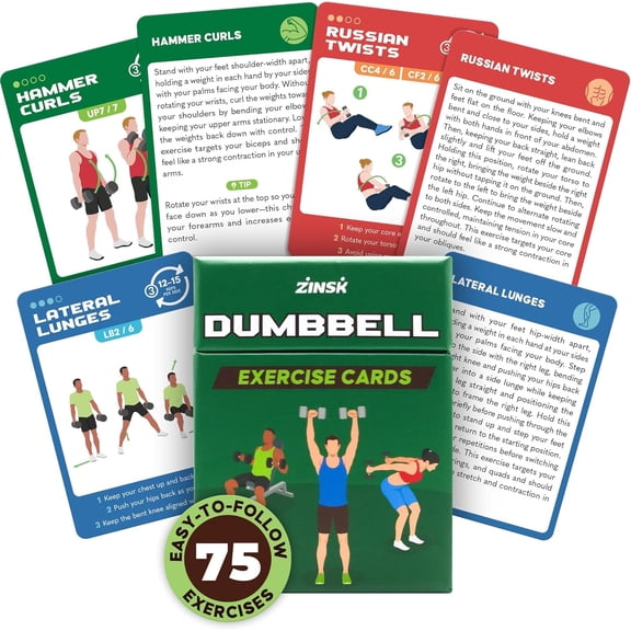 75 Dumbbell Workout Cards – 3.5” x 2.5” Full Body Weight Training Exercise Deck – At-Home Fitness for Men and Women – Includes 12 Pre-Made Strength Workouts