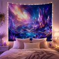 thumbnail image 2 of Purple Crystal Spires Beside Glowing Turquoise Water, Dreamy Fantasy for Space Lovers, Galactic Landscape Art, Housewarming Gift, Tapestry Wall Hanging for Bedroom and Studio, 2 of 7