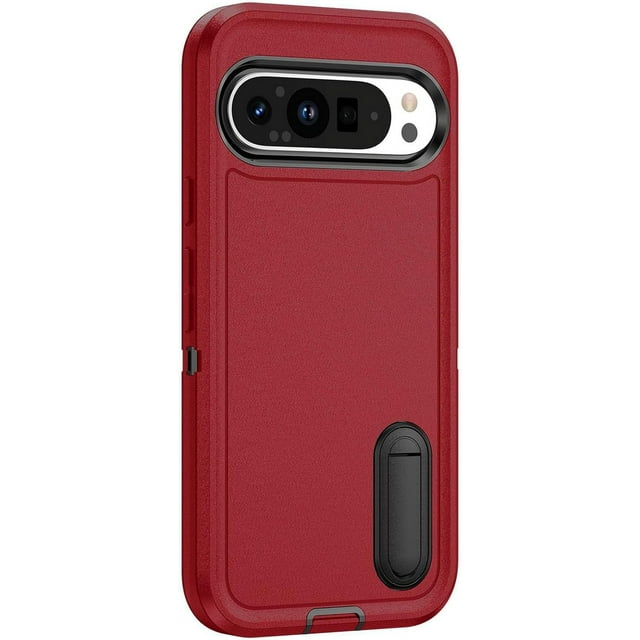 KOMI Red, 9Pro, Anti -Fall Case for Google Pixel 9/ 9Pro/ 9ProXL, Small Kickstand, Back Case Ultra -Thin and Light Military Grade Protection Shockproof Shell