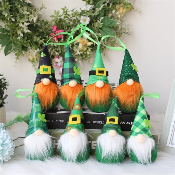 BOBOMOTI 8Pcs St Patricks Day Gnomes Decorations Handmade Green Irish Gnome Scandinavian Tomte Leprechaun for Irish Party Supplies