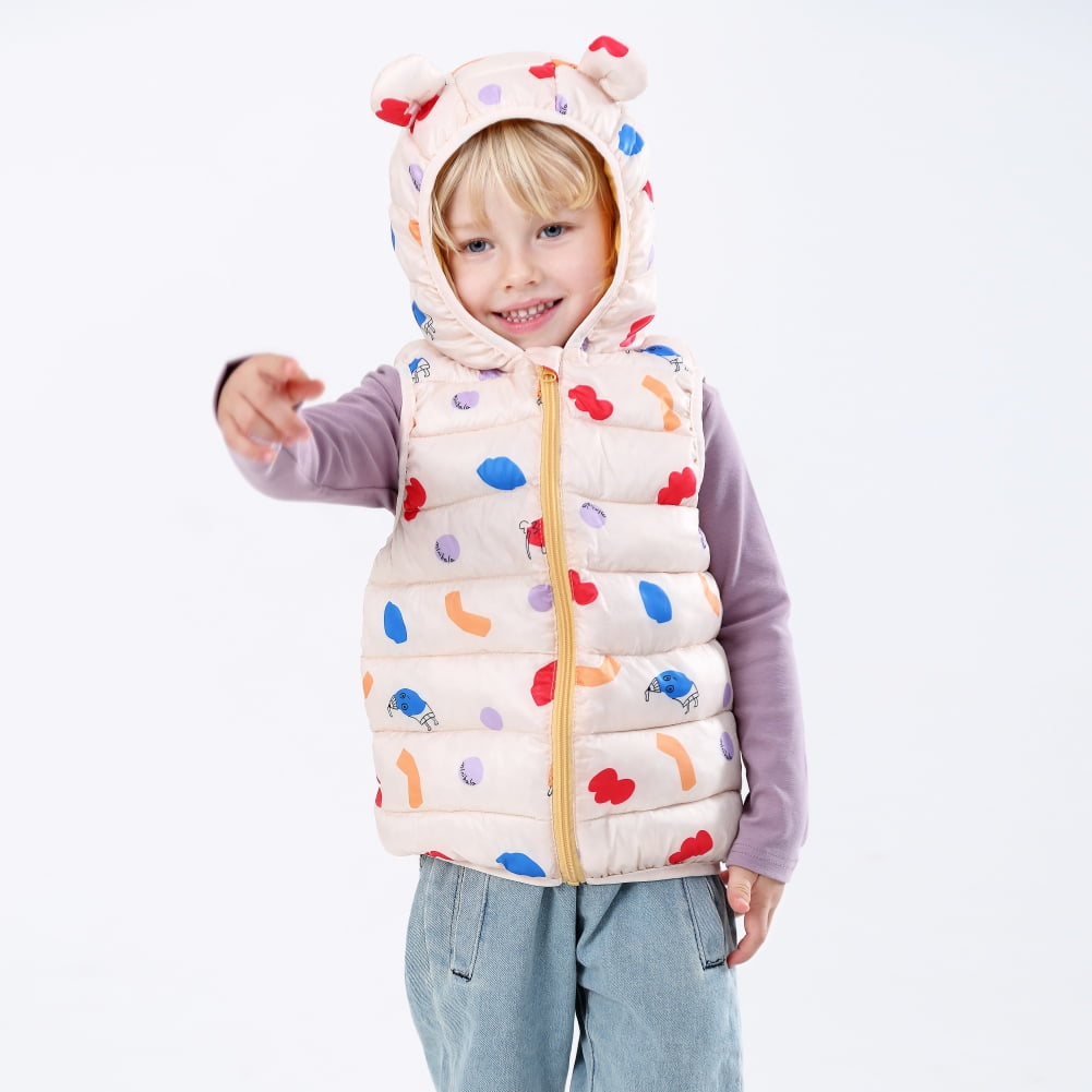 Toddler Baby Boys Girls Rainbow Sleeveless Puffer Hoodie Vest Jacket Coat Windproof Winter Outwear Coat 