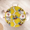 thumbnail image 4 of Ambesonne Laughing Emoji Fitted Round Tablecloth, Futurist Robot Faces, 56"- 60" Diameter, White Mustard and Blue, 4 of 5