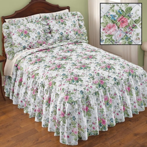 Floral Bouquet Quilted Ruffled BedspreadQueenMulticolor