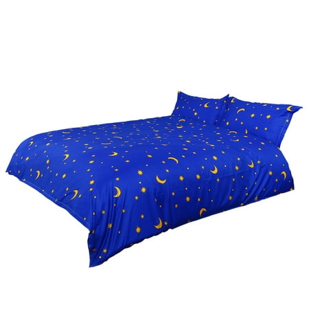 Unique Bargains Blue Moon Stars Pattern Duvet Cover Pillowcase