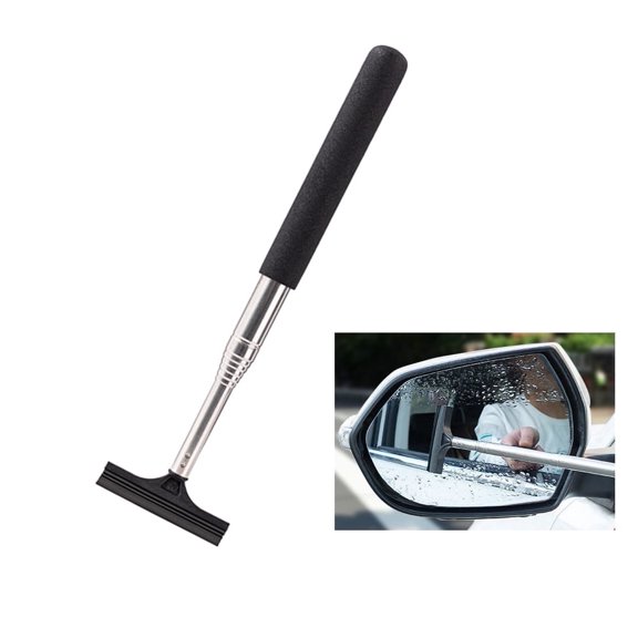 Car Side Mirror Squeegee, Retractable Wing Mirror Wiper Cleaner, Portable Vehicle Interior Exterior Accessories for Rainy Foggy Weather – Up to 38.6" Reach, TPR Soft Blade(1 Pack)