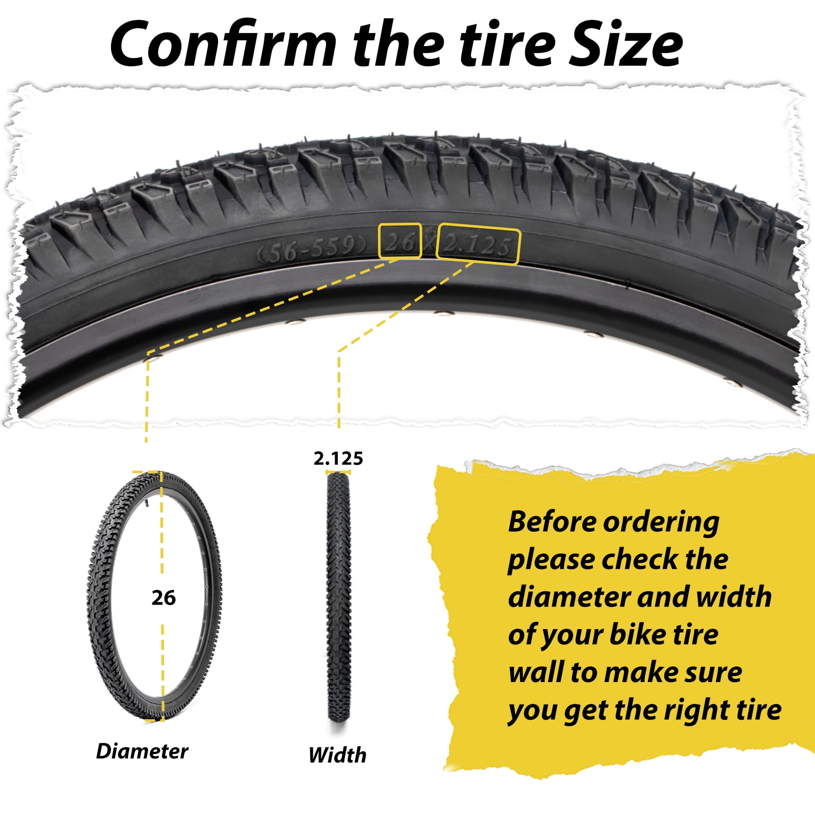 MOHEGIA Mountain Bike Replacement Tire : 26x2.125 inch (56-559mm) Puncture-Resistant Folding Bicycle Tire for MTB Dirt Offroad Cycling