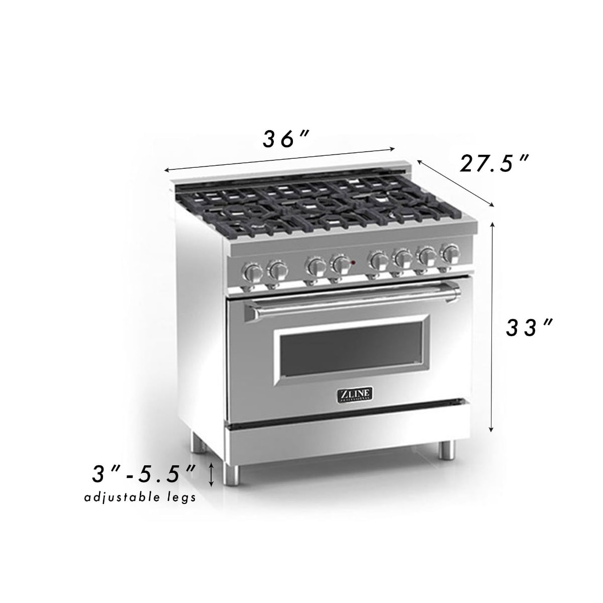 ZLINE 36 in. Professional Dual Fuel Range with Black Matte Door (RA-BLM-36)