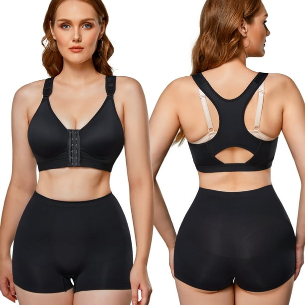 Junlan Women Front Closure Zip Hooks Sports Bras Post Surgical Bra