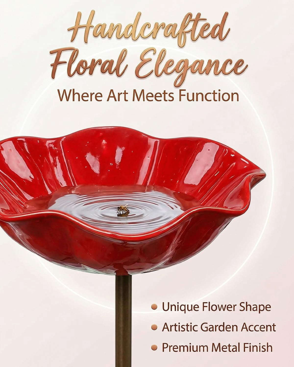 Handmade Metal Flower Garden Stakes Bird Bath Bee Watering Station for Garden Outside Pollinators Birdbaths Bowl for Decorative Outdoors Yard Art Hummingbird Fountain Butterfly Water Feeder Gift