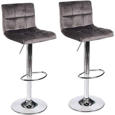 Kitchen Island Chairs ELECWISH Set of 2 Gray Velvet Fabric Armless Chair Adjustable Swivel Hydraulic Bar Stool, Square Island Kitchen Counter Barstools with Back ()