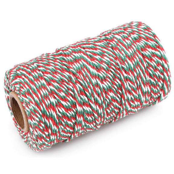 Manss Cotton Twine Green Red and White, 2mm Baker String, 328 Feet Christmas Twine for Gift Wrapping DIY Crafts Home Decoration Gardening