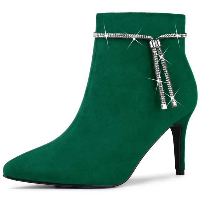 Unique Bargains Women's Rhinestone Pointed Toe Stiletto Heel Ankle Boot