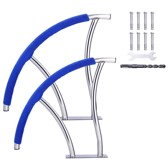 Pinypikaka Swimming Pool Handrails 30" x 30" Pool Railings for Inground Pools, 304 Stainless Steel Load Capacity 350LBS, Non-Slip Pool Handrail with Blue Handle Covers and Quick Install Fittings