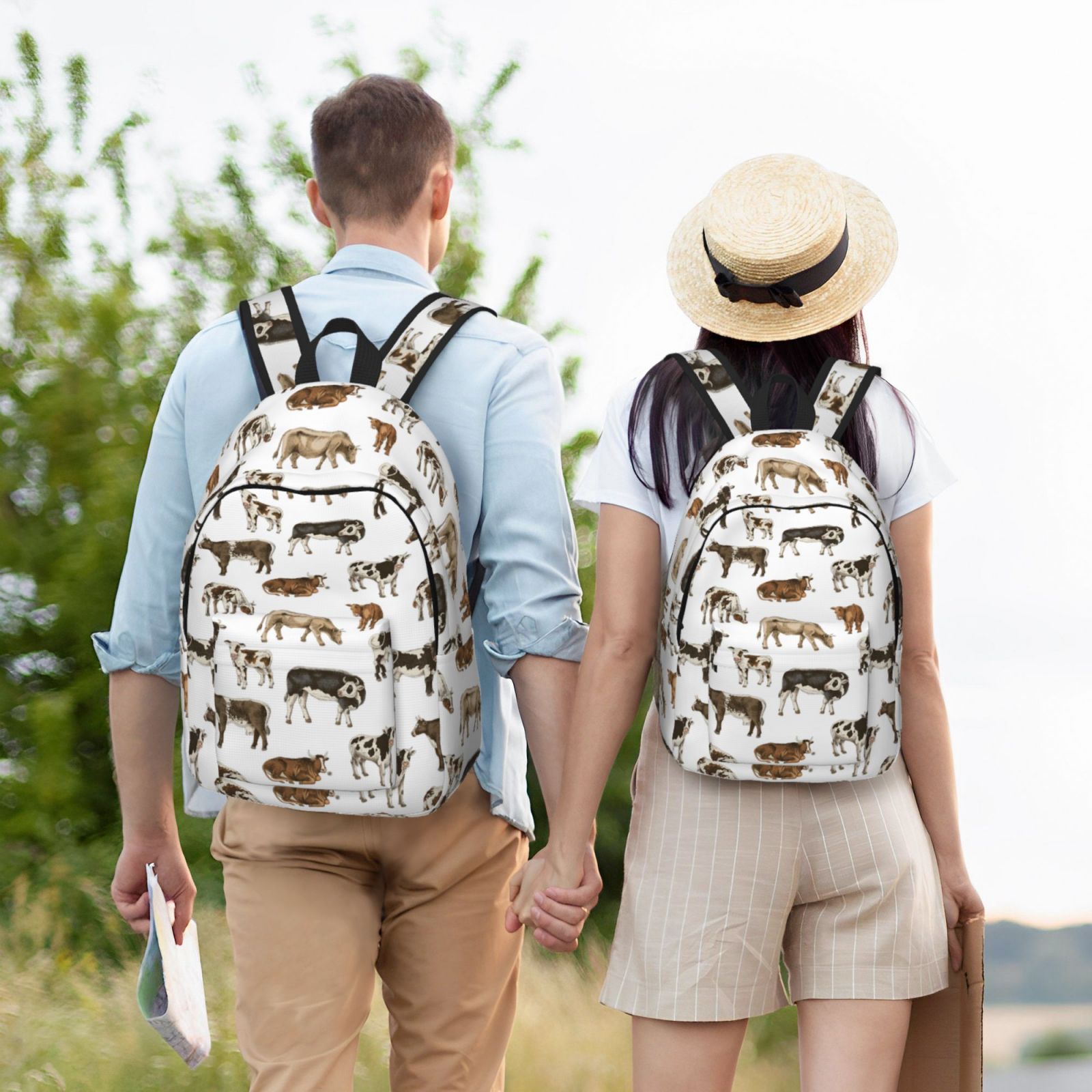 Travel Laptop Backpack - Cow print cute Lightweight Canvas Backpack, Wear Resistant Computer Backpack Bag Fit {sizeName} Laptop for Men Women with Adjustable Padded Shoulder Straps