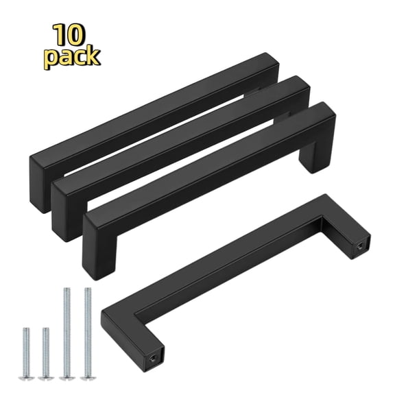 RYLZX 10 Pack Solid 3-1/2 Inch Center to Center Slim Square Bar Drawer Handles - Cabinet Hardware in Matte Black - Kitchen Handles and Pulls