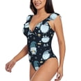 thumbnail image 3 of Yiaed Gnome and Snowflakes Print Women's Ruffled One Piece Swimsuit V Neck Swimwear Slimming Monokini for Woman-Medium, 3 of 8
